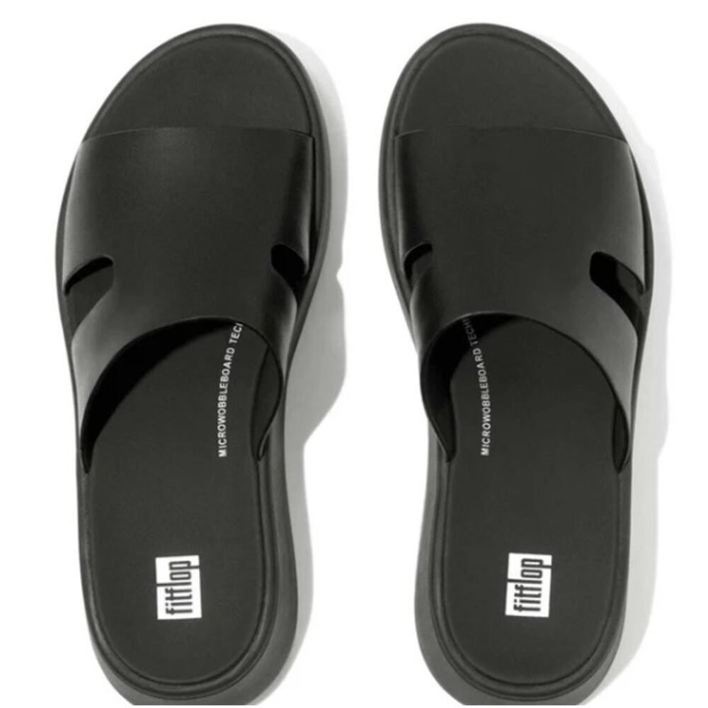 Fitflop F-Mode Raw-Edge Leather Flatform H-Bar Slide Size 7 NWOB Cushioned Comfy